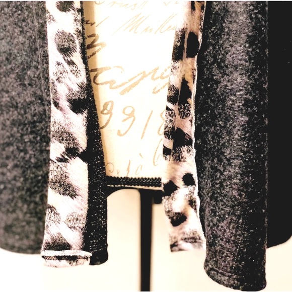Open Black/Gray Blend Jacket Animal Print Trim with Hood Front Chest Pockets NWT - Picture 12 of 16